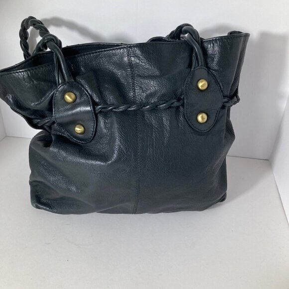 Womens Michael Rome Designs‎ Black Leather Paper Bag Hobo Purse 12 x 14 x 4" - Picture 3 of 11